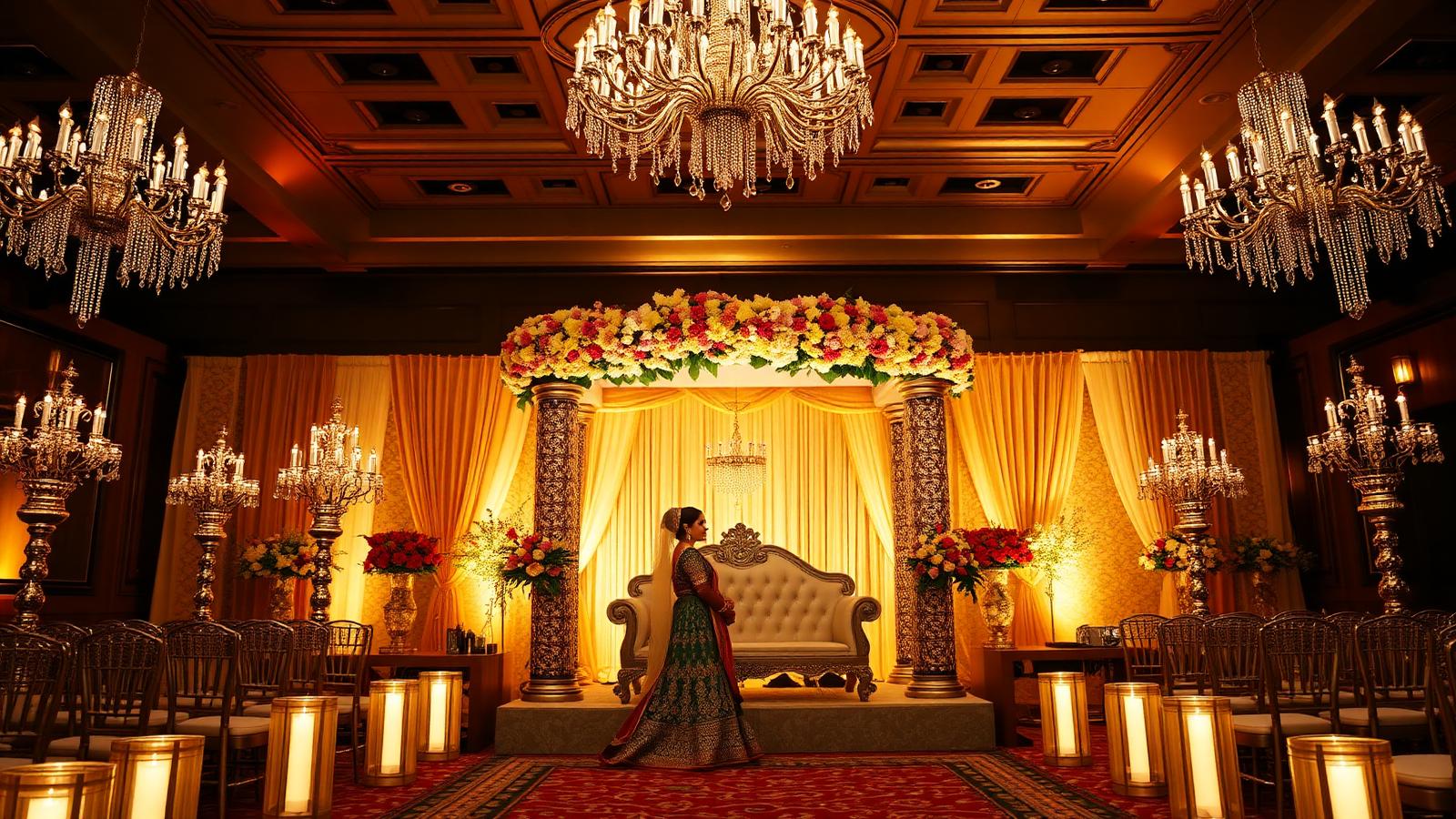 South Asian wedding cost breakdown 2026 — venue, catering, mandap, decor and attire budget infographic