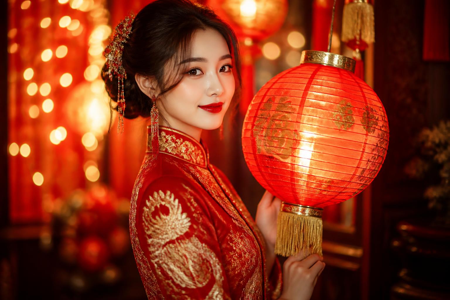 Chinese wedding tea ceremony with traditional red and gold decor